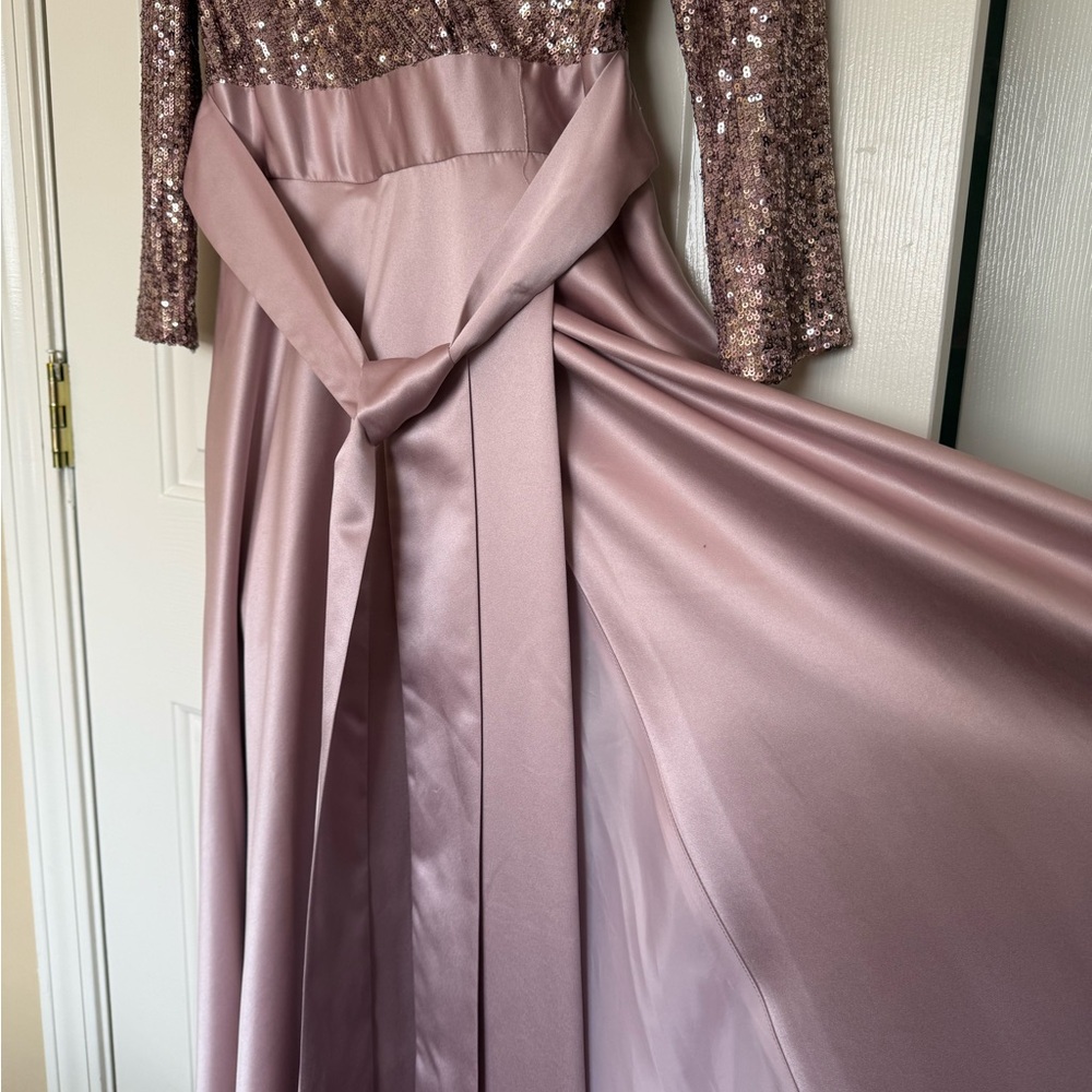 Xscape 3/4 Sleeve Sequin Top Stain Ballgown Mauve 12 - Picture 4 of 11